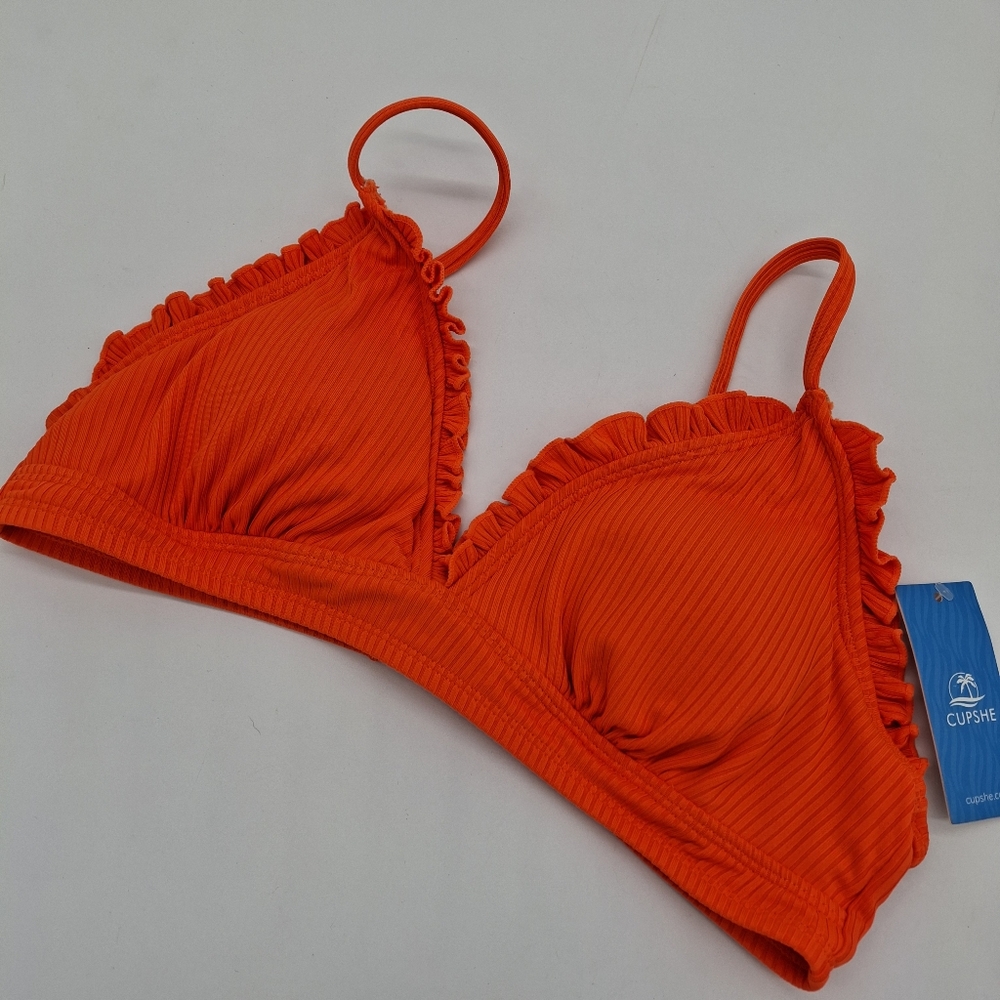 Cupshe Alegria Ruffle Triangle Bikini Top Orange M